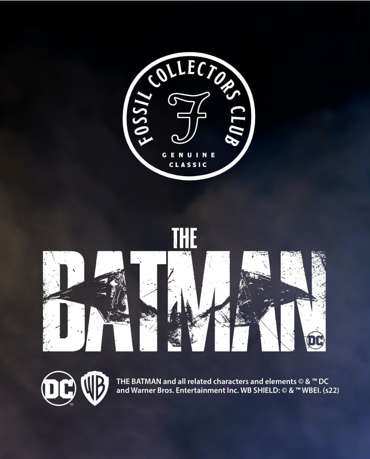 Logo du Club des collectionneurs Fossil et graphique Batman.