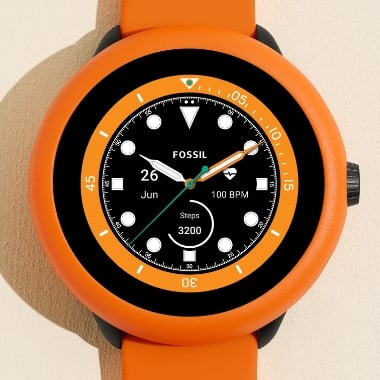 Une montre intelligente Gen 6 Wellness Edition orange. 