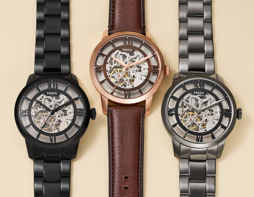 Townsman 48 mm Automatic Brown Leather Watch ME3155 Fossil