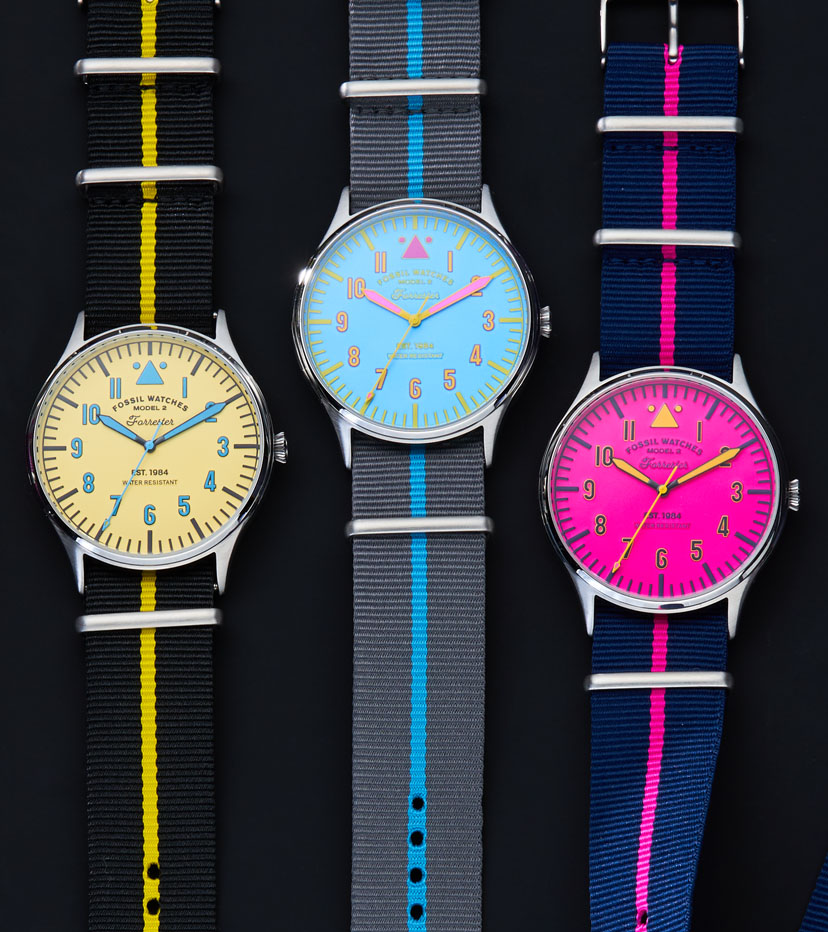 Colección de relojes Forrester en colores neón.