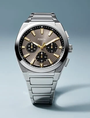 The Fossil Everett Chronograph watch in a gunmetal finish.
