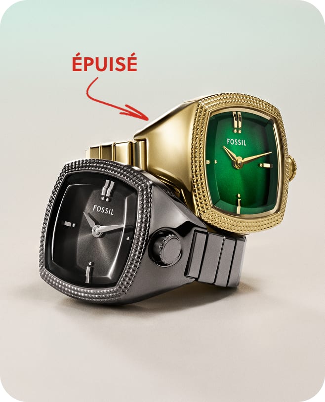 Gros plan sur le cadran bleu vignette ainsi que sur les bagues montres en placage bronze industriel et en ton or.