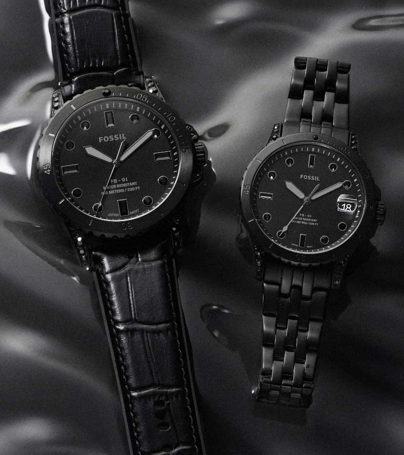 Collection de montres Dive noires.