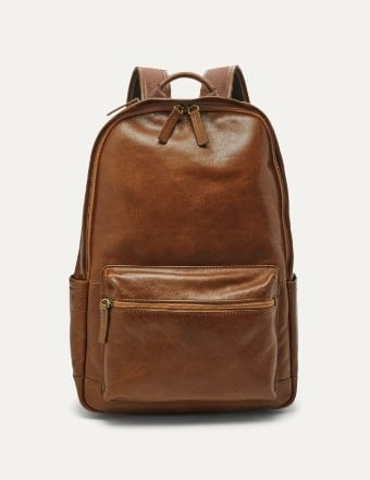 brown leather backpack