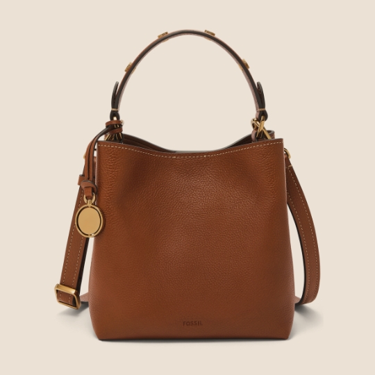 Small brown leather Jessie Bucket bag.