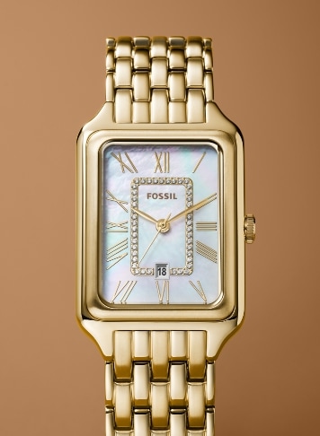 A gold-tone Raquel watch.