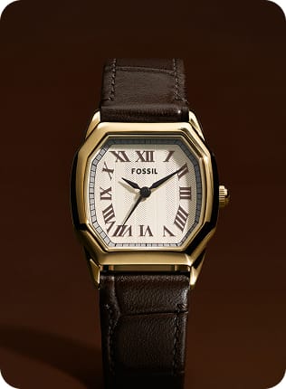 The Harlow Croco-embossed watch shown in deep jewel tones of brown.