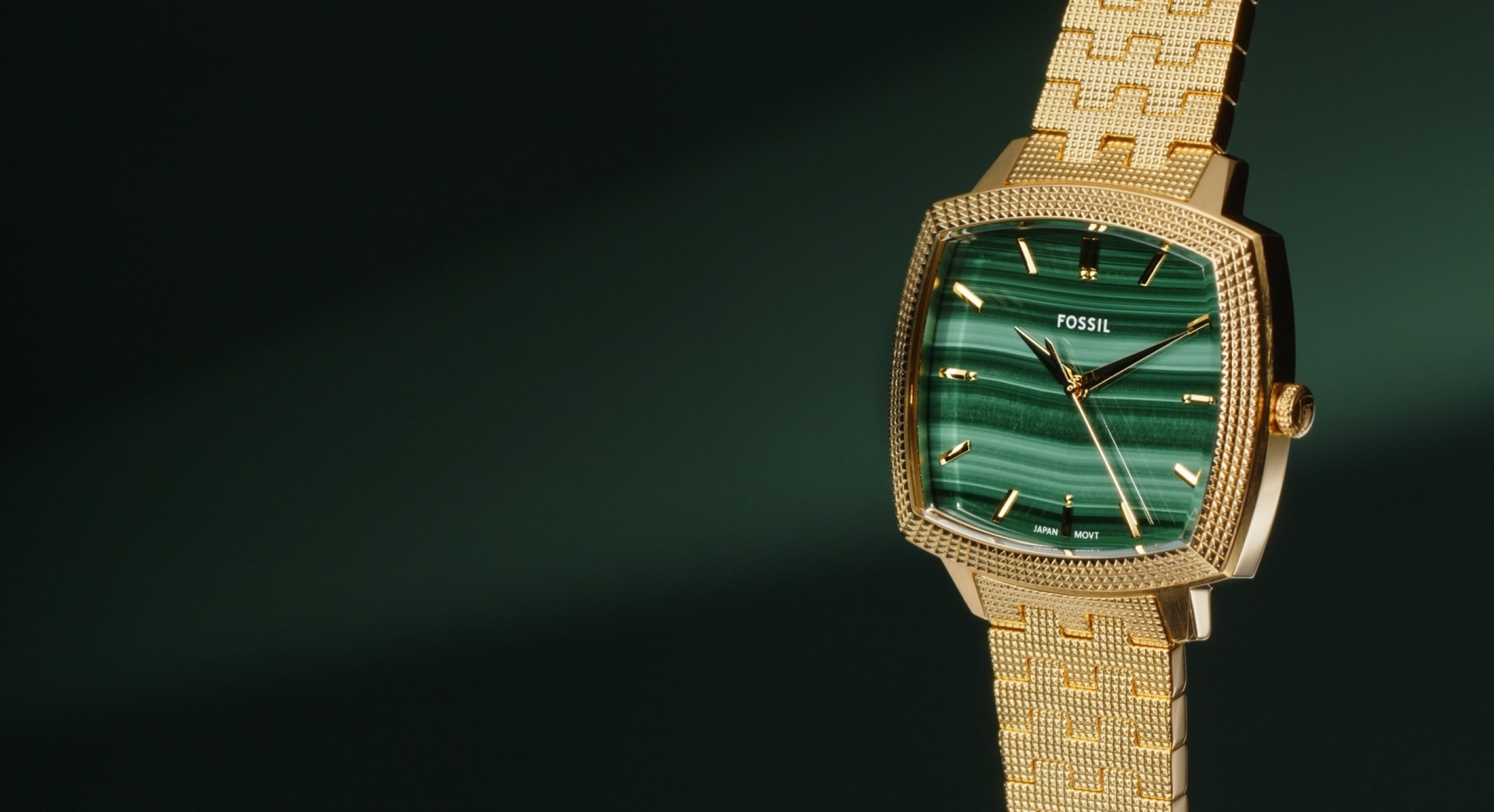 Nick Jonas x Fossil 18K Gold Plated Machine Luxe Malachite Three