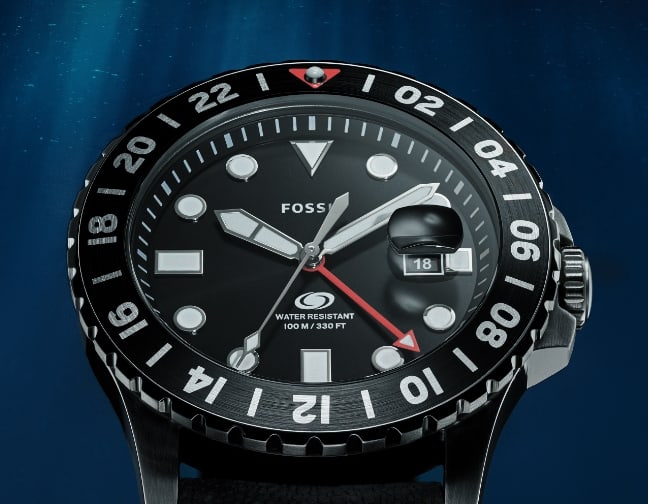 La montre Fossil Blue GMT.