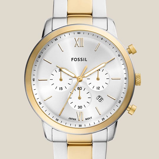 Gold-tone Neutra chronograph with black dial.