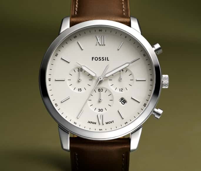 The midcentury-inspired Neutra watch in a silver-tone finish with a cream dial.