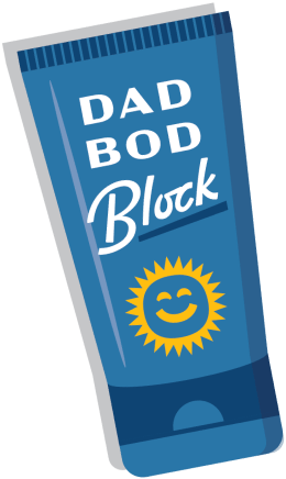 Sticker depicting a bottle of suncreen that states Dad Bod Block.