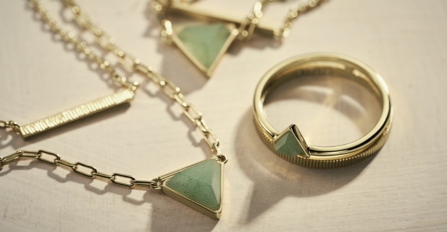 Gold-plated brass necklaces and ring.