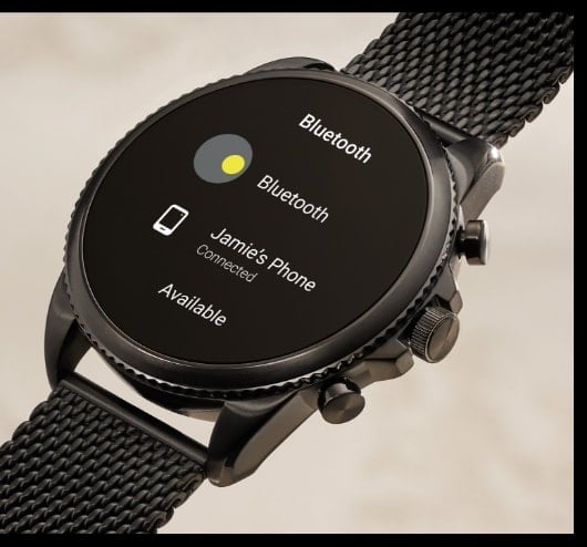A black Gen 6 smartwatch. A black Gen 6 smartwatch.