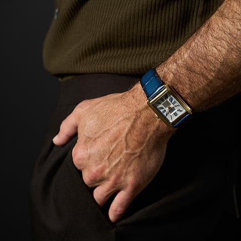 Carraway Three-Hand Navy Croco Leather Watch
