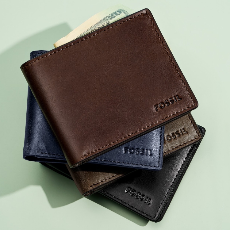 set of four wallets in different colors