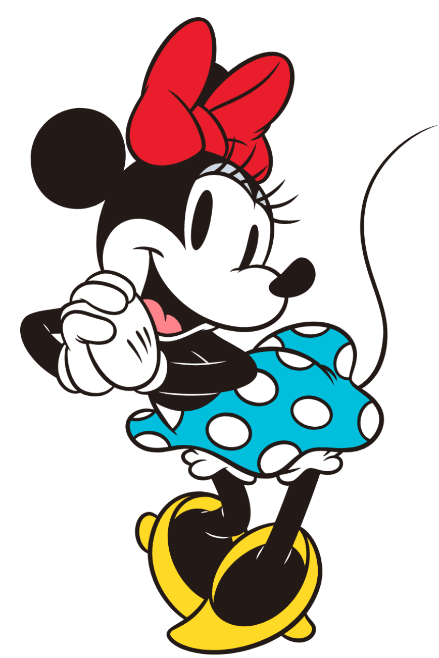 Le grafiche di Topolino e Minnie della Disney sono giocosamente posizionate intorno al design.