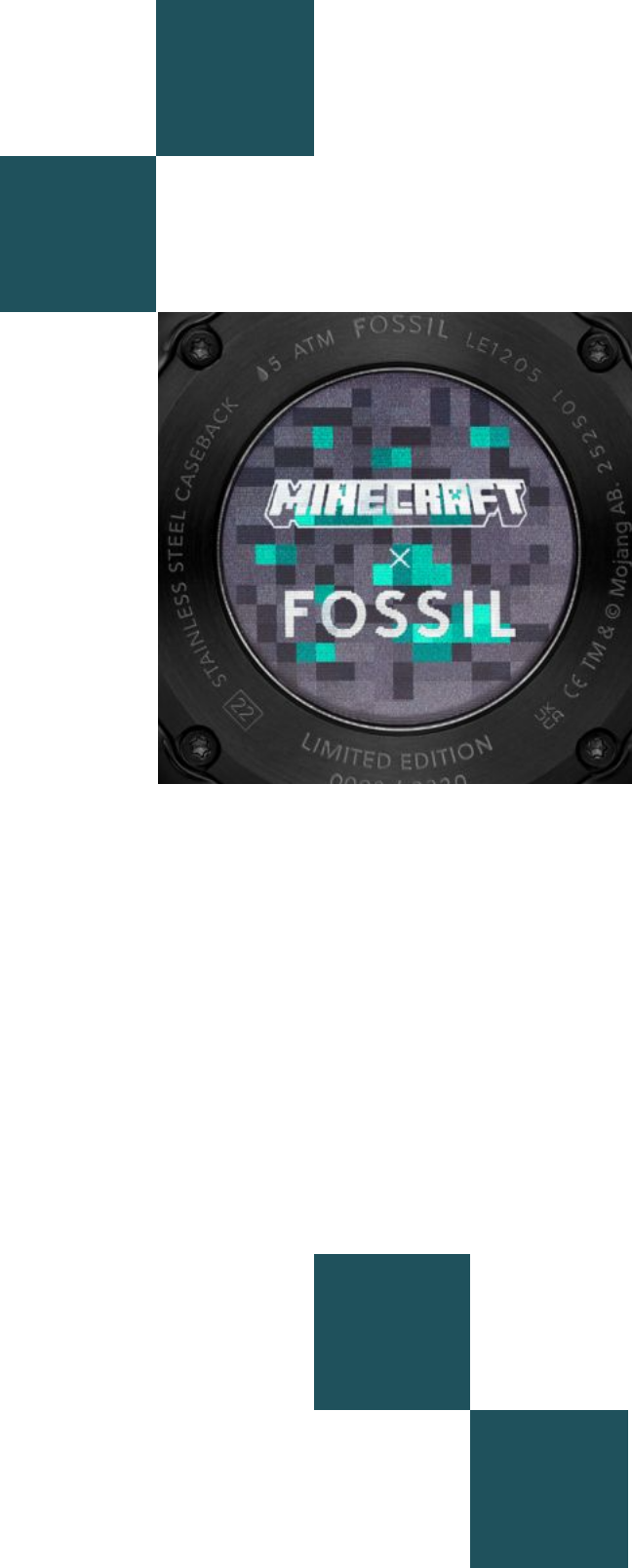 Watch detail images float against a dark pixelated background to highlight the lenticular caseback.