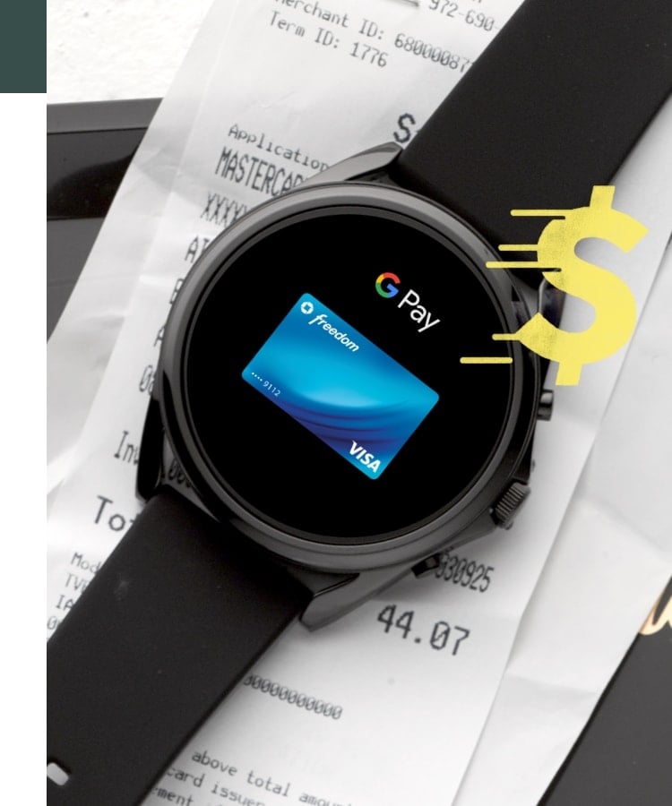 Une montre intelligente Gen 5 affichant Google Pay.