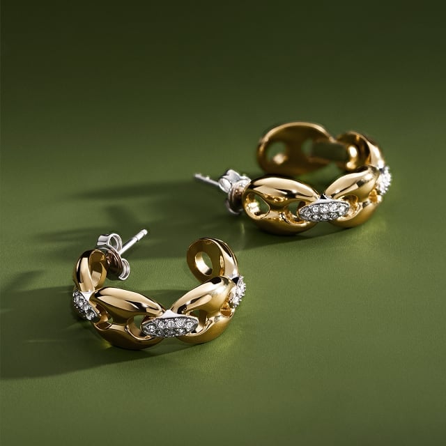Heritage pavé link earrings, in a gold-tone finish interspersed with links of pavé crystals.