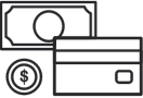payment options icon with cash and a credit card