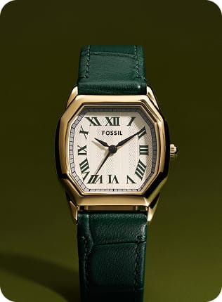The Harlow Croco-embossed watch shown in deep jewel tones of red.