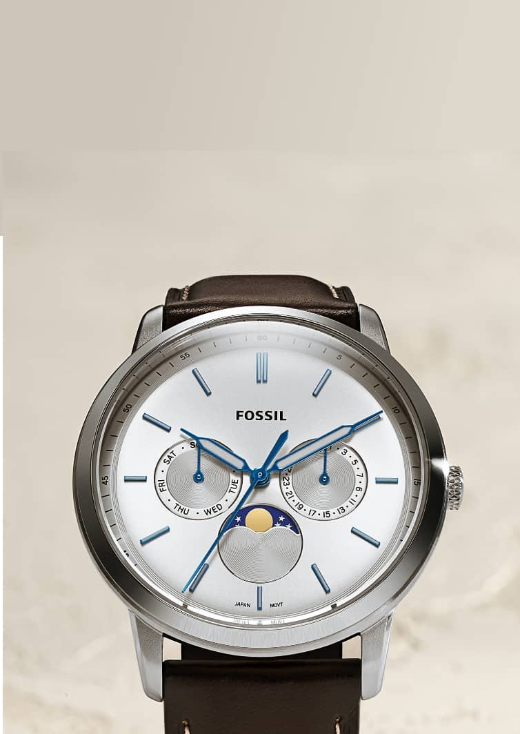 La montre Neutra à phase lunaire, en cuir, pour homme.