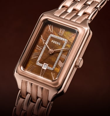 The rose gold-tone Raquel watch with mother-of-pearl dial.