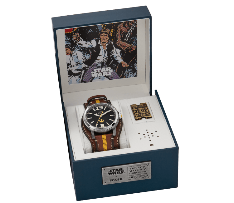 La montre d’inspiration Han Solo dans son boîtier collector.