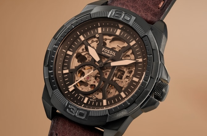 A men’s brown leather Automatic watch.