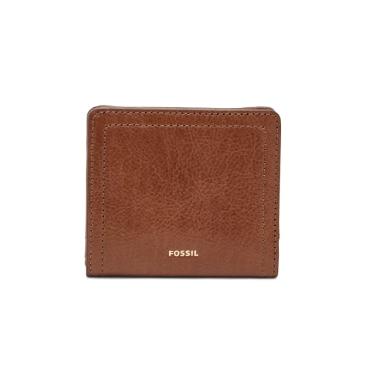 Brown leather mini wallet.