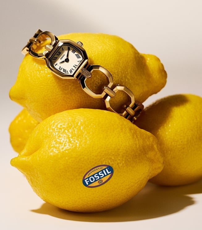 The Fossil Raquel Mini watch shown in a two-tone finish.