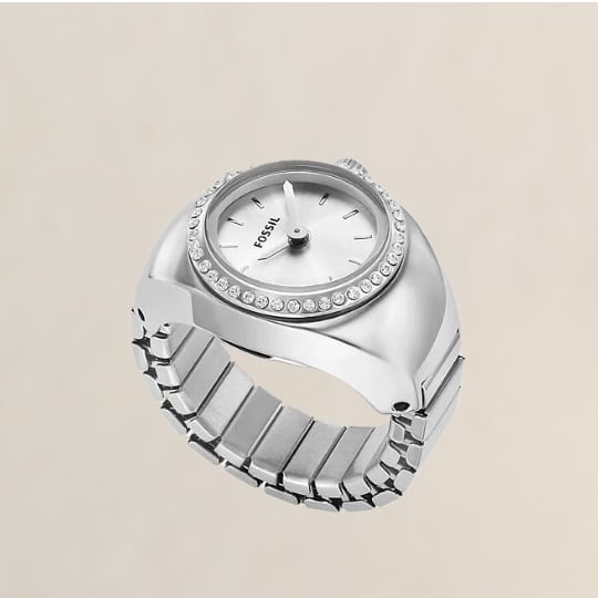 Silver-tone watch ring.