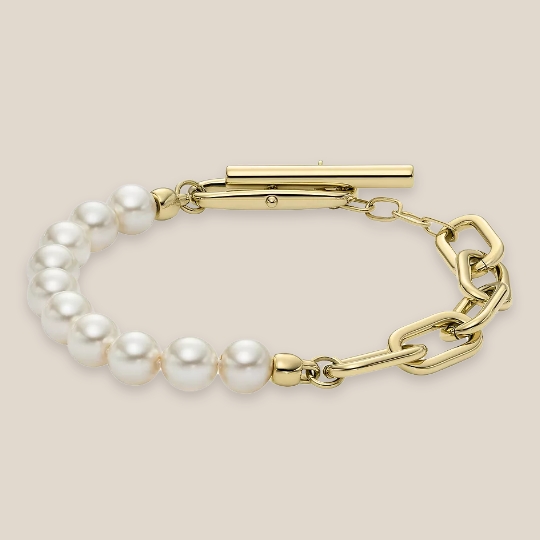 Gold-tone and simulated pearl Fossil Heritage bracelet.