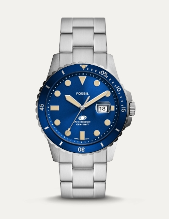 Montre Fossil Blue en acier inoxydable.