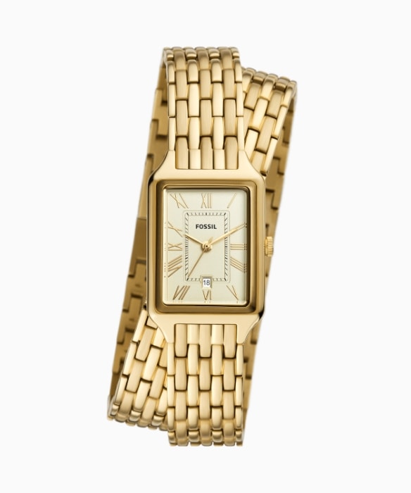 Un reloj Raquel de doble vuelta en tono dorado.