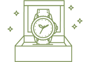 Graphic of a reconditioned watch in its box