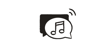 Musical note in a text bubble icon.
