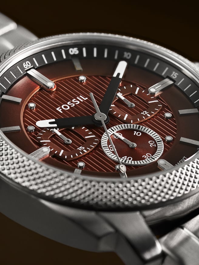 The rugged Machine chronograph featuring a textured chocolate dial.