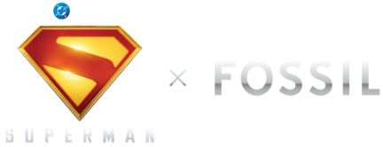 Superman and Fossil logo lockup