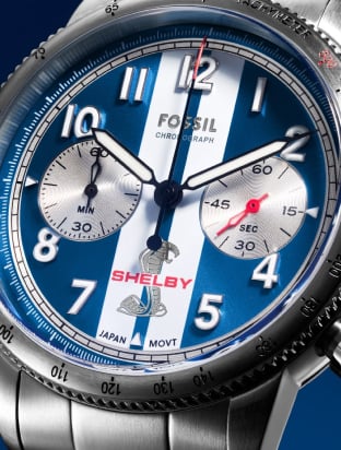 Close up image of Fossil x Shelby watch.
