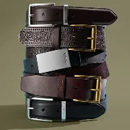 Stack of assorted leather belts.