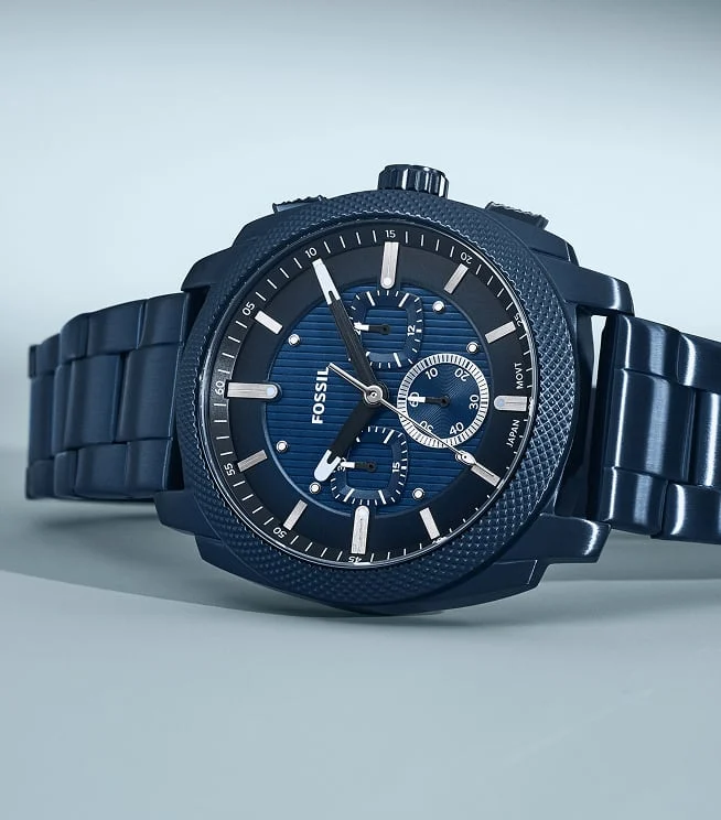The Fossil Machine Chronograph watch in ocean blue.