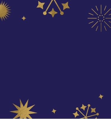 Blue background with gold star graphics.