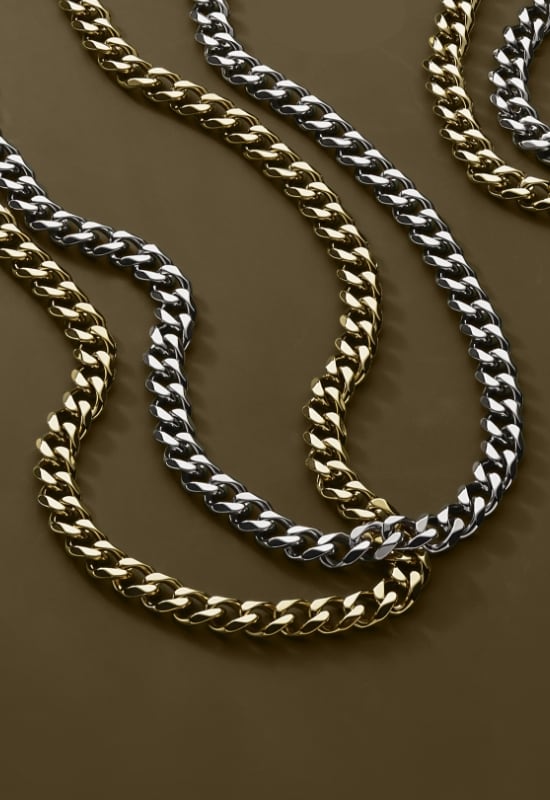 Two men's silver-tone chains. 